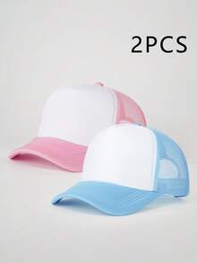 2 piezas Gorras de béisbol casuales de malla transpirable con bloques de color para mujer, protección solar para exteriores, sombreros casuales adecuados para viajes, playa, vacaciones, estilo versátil Y2K, sombreros de sol unisex, sombreros para jóvenes - Multicolor - Ver 19