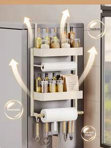 Multifunctional Kitchen Storage Rack, Multi-Layer Plastic Wrap & Spice Bottle Holder, No-Drill Side Wall Hanging Rack, Side Storage Shelf, Kitchen & Bathroom Organizer - Multicolor - View 4