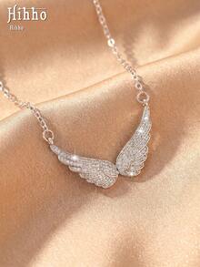 Hihho 1pc Luxury Zirconia Angel Wing Necklace, Versatile Commute Evening Party High-End Women's Necklace, Matches Daily T-Shirts, Knitwear, Cocktail Dresses, Slip Dresses, Suitable For Commute, Date, Evening Party All Occasions - Angel Wings - View 4