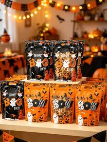 10pcs Halloween Standing Gift Bags, Halloween BOO Ghost Pumpkin Tote Bags, Halloween Party Small Gift Bags, Halloween Trick Or Treat Candy Bags, Happy Halloween Decorations, Halloween Party Supplies, Halloween Party Sealed Sweet Bags Cookie Bags, Halloween Table Decor, Halloween Store Shopping Bags, Halloween Kitchen Baking Bags, Halloween Home Decor, Room Decor, Halloween Gifts, Party Fillers - Halloween BOO Ghost - View 6