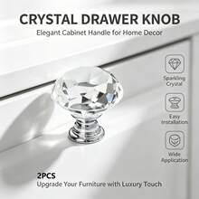 2/5/10pcs Gold Base Round Crystal Glass Drawer Pulls, Diamond Cabinet Knobs, Suitable For Wardrobe, Vanity, Cabinet Home Decor - Multicolor - View 12