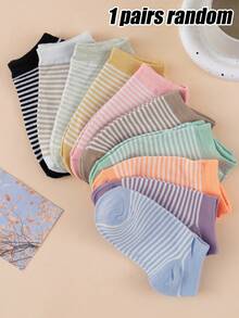 1 Paar/3 Paar/5 Paar/10 Paar zufälliger Stil Damen Macaron gestreifte Freizeitsocken, weich und hautfreundlich, geeignet für Frühling und Sommer Alltagskleidung - Verschiedenfarbig - Übersicht 9