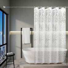 [Modern Minimalist PEVA Waterproof Shower Curtain]Geometric Mosaic Pattern, Breathable Bathroom, Semi-Transparent Flexible Material, Reinforced Plastic Rings - Clear - View 15
