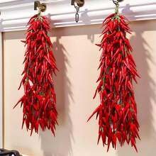 1 String Artificial Chili Pepper Decorative Fake Vegetable Artificial Plant Artificial Chili Pepper Artificial String Vegetable Artificial Fruit Vegetable Garland, Used For Home Kitchen Decoration, Farm Party, Holiday Decoration, Party, Harvest - Red - View 8
