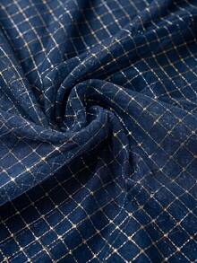 HHMC 50cm/1yd/3yd/5yd 海軍藍金色亮片鑽格紋薄紗布料，柔軟半透明網布，寬150cm，優雅DIY紡織品，適用於晚禮服、派對洋裝、新娘面紗與裝飾窗簾 - 1 - 查看 1