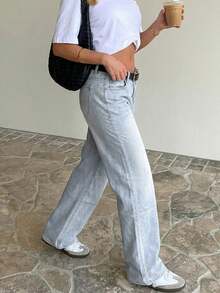 Quần jeans nữ dáng suông rộng rãi kiểu boyfriend, phong cách thường ngày, thích hợp cho mùa xuân. - Rửa nhẹ - Xem 4