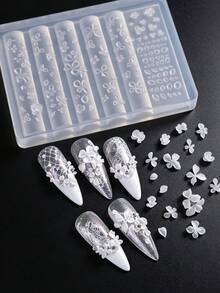 矽膠美甲模具 3D 花朵美甲裝飾 花瓣美甲模具 婚禮美甲用品 DIY 可穿戴美甲工具 可重複使用美甲雕刻模板 新娘美甲配件 多尺寸花卉美甲模具 - 無色 - 查看 7