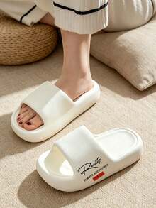 Fashionable New Women's Slippers, Creative Letter Design On The Side, Unisex Couple Style Home Slippers, Suitable For Beach/Indoor/Outdoor Sports/Poolside, Comfortable For Long Wear, Casual And Versatile Style - White - View 3
