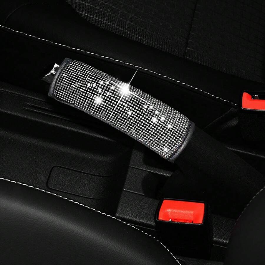 1件裝汽車配件 黑/白/粉 水鑽手煞車套、安全帶肩墊、排檔桿保護套,通用簡約高級裝飾內飾配件 - A - 查看 1