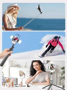 Tongkat Selfie Multifungsi 1m, Tripod yang Dapat Diatur Sudutnya, Dapat Dilipat, Cocok untuk Live Streaming, Foto Grup, dan Perjalanan, Remote Shutter Bluetooth, Rotasi Bebas 360 Derajat, Mudah Mengambil Foto dengan Suasana yang Menarik. Bantalan Pegangan Silikon Anti Selip, Menahan Ponsel dengan Aman Tanpa Merusak, Kompatibel dengan Sebagian Besar Smartphone, Dapat Diberikan Sebagai Hadiah untuk Teman. - A - View 3