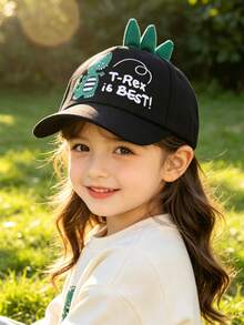 1 PC Black Dinosaur Boys Girls Baseball Cap, Cute T-Rex Print Summer Hat, 3D Spikes Dinosaur Tail Children Cap, Summer Outdoor Casual Kids Accessories - Multicolor - View 3