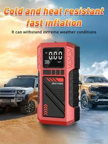 Arrancador portátil para coche con compresor de aire, paquete arrancador de batería de coche de 150PSI, apto para todos los motores de gasolina, inflador de neumáticos portátil, banco de energía, luz de emergencia LED - T-706/YZ-6602A - Ver 10