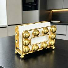 Luxury Rectangular Gold Spherical Napkin Holder, Hollow Base, Modern Metal Tissue Box, 3D Sphere Decoration And Spherical Feet, Decorative Tabletop Napkin Storage Rack, Suitable For Kitchen, Restaurant, Coffee Bar, Home Decor - View 4