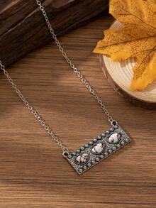 European And American Bohemian Style Women's Vintage Fashion Personalized Rectangular Multicolor Stone Necklace, Suitable For Spring And Summer Clothing Matching, Holidays And Other Occasions - Purple - View 15