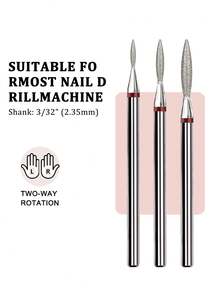 3 Sizes Flame Diamond Nail Drill Bits Professional Cuticle Remover Nail Shaping Buffing Burr For Manicure Pedicure Nail Art Tools - Red - View 5
