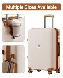 Carry On Suitcase Small 20 Inch Cabin Luggage Medium 24 Inch Large 28 Inch PP Hard Shell Expandable Lightweight TSA Lock Cup Holder 3 Piece Set Beige - Beige - View 2