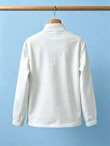Solid Color Zipper Long Sleeve Multi-Pocket Set, Casual Sports Outfit White Fall - White - View 5
