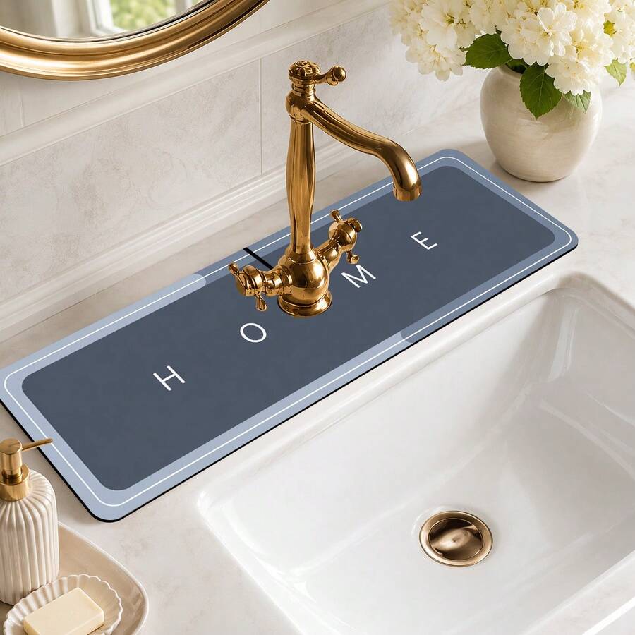 1pc Anti-Slip Diatomaceous Earth Faucet Drain Mat, Quick-Dry Absorbent Sink Splash Guard, Rubber Base, Suitable For Kitchen/Bathroom Faucets - Multicolor - View 1