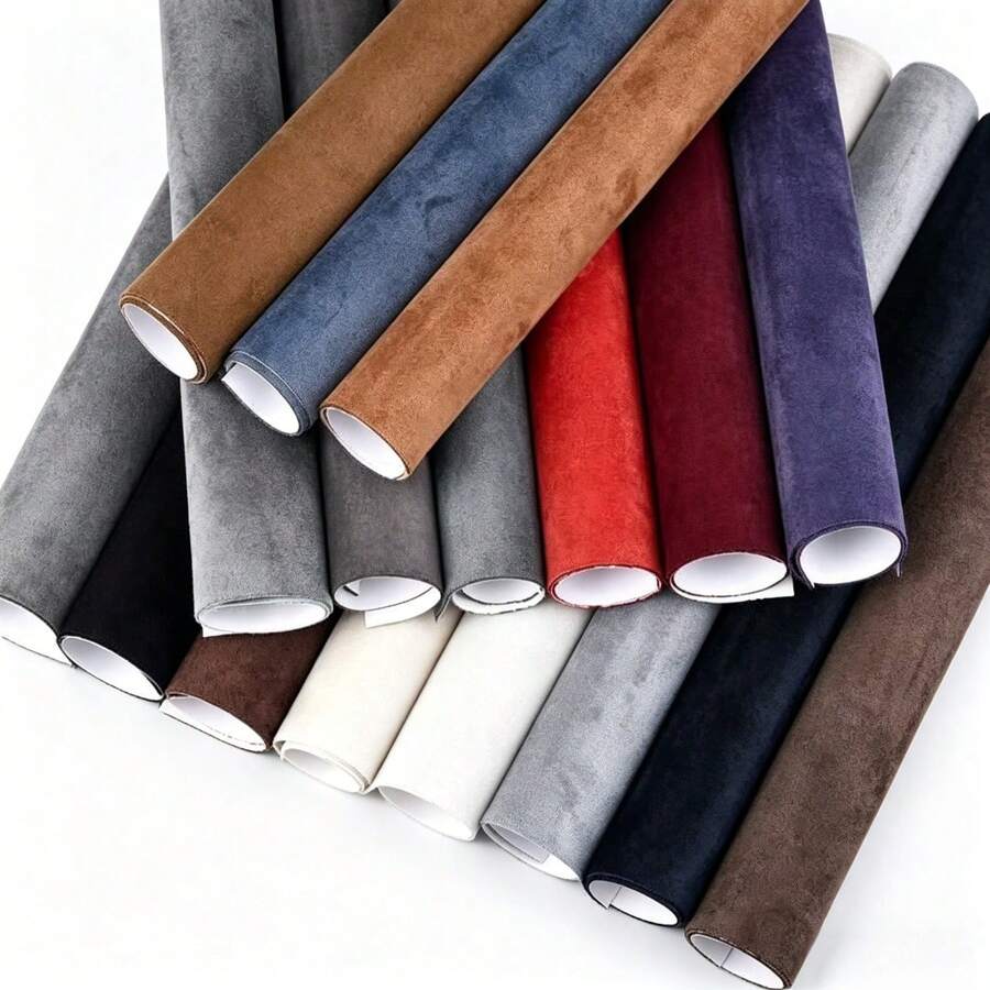 Pegatina de pared de ante sintético autoadhesiva fina, rollo de papel tapiz de tela de terciopelo ligero con adhesivo, adecuado para renovación de muebles, reparación de sofás, interior de automóviles, cajones, forro de cajas de joyas, zapatos, bolsos, decoración de paredes y manualidades DIY - A - Ver 1