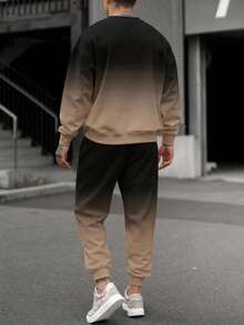 Men's Gradient Long Sleeve Sweatshirt & Jogger Pants 2-Piece Set, Letter Print Casual Sports Outfit - Multicolor - View 2