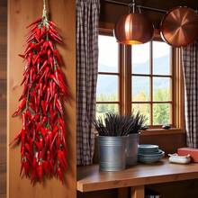 1 String Artificial Chili Pepper Decorative Fake Vegetable Artificial Plant Artificial Chili Pepper Artificial String Vegetable Artificial Fruit Vegetable Garland, Used For Home Kitchen Decoration, Farm Party, Holiday Decoration, Party, Harvest - Red - View 6