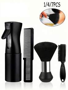1/4/7件組 理髮梳、刷子、髮刷、黑色理髮師梳子套組，含噴霧瓶、男士軟毛剃鬚刷及沙龍理容工具；專業髮型設計套組 - 必備美髮工具，價格實惠 - 多款式 - 查看 4