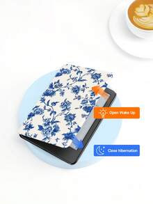 Ins風極簡法式藍色花卉印花 Kindle NK 11/Ko-Bo/Kindle Youth Edition/Kindle Paperwhite 5/Kindle 2024 相容保護殼，平板三折支架保護套，附自動喚醒/睡眠功能，輕巧便攜，完美貼合保護閱讀設備，適合送給孩子/家人的禮物 - 彩色 - 查看 3