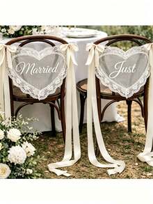 2pcs Lace Bride/Groom Or Married/Newlywed Chair Back Decoration Set, Elegant Transparent Lace Chair Covers With Ribbon, Suitable For Groom And Bride, Newlywed Chair Decor, Suitable For Wedding Ceremony Reception, Proposal Anniversary Party Decoration - View 10