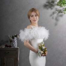 1件經典白色短款蓬鬆優雅彈性可調節抹胸上衣，暗黑風新娘婚紗配件披肩細肩帶背心 - 彩色 - 查看 5