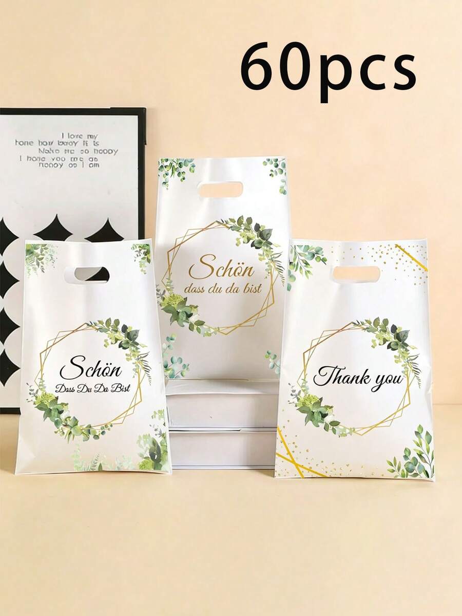 Bolsas de regalo para llevar (60/50/30/20/10 unidades), ideales para bodas, fiestas, cumpleaños y otras ocasiones; bolsas de regalo con flores secas de eucalipto verde, bolsos de mano portátiles y bolsas de almacenamiento para el hogar. - A - Ver 1
