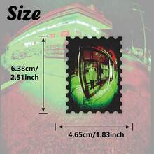 36pcs Red Green Fish Eye Night Scene Die Cut Stickers Pack | Grainy Retro Film Outdoor Street Store Interior Dim Silhouette Figure Weird Distorted Lens Landscape Graphics | Vinyl For Scrapbook, Notebooks & Decor - Rectangle - View 4