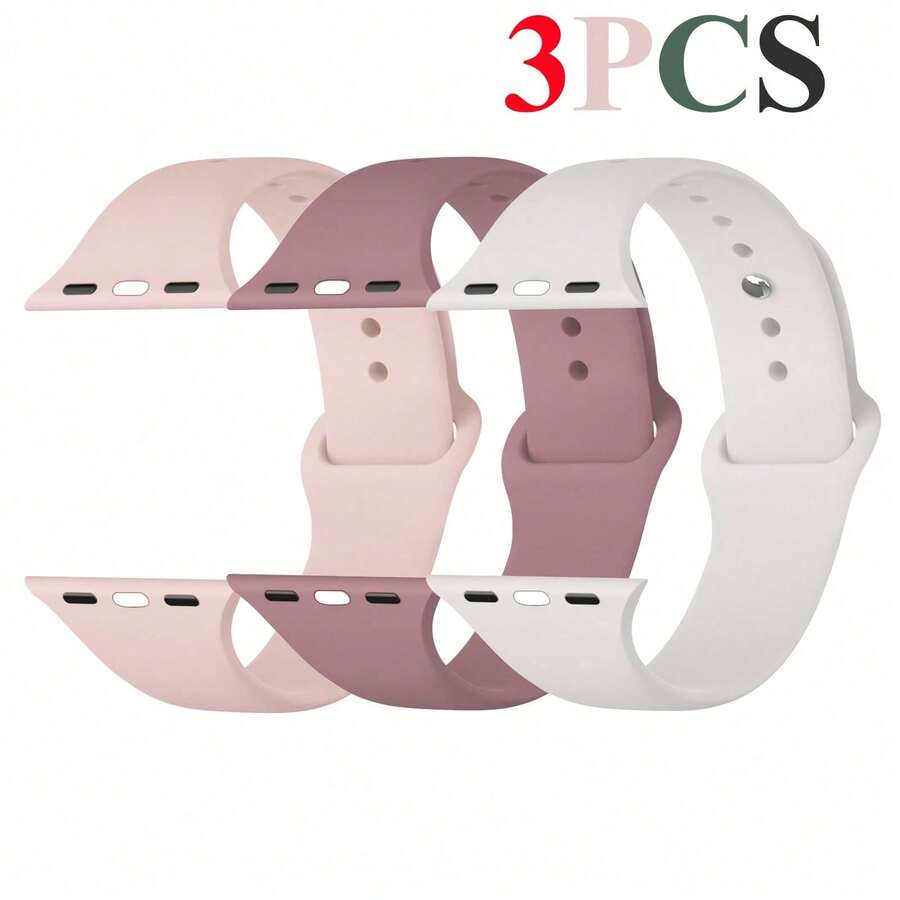 3pcs Sports Watch Bands Compatible With Apple Watch 38mm 40mm 41mm 42mm 44mm 45mm 46mm 49mm, Colorful Soft Silicone Waterproof Watch Straps, Suitable For Apple Watch Series 10 9 Ultra 8 7 6 5 4 3 2 1 SE, Back To School Gift For Men And Women Students - Pink Sand/starlight/smoky Purple - View 1