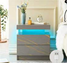 Modern Style Bedside Table With Two Drawers, Easy Assembly, Ample Storage Space, Suitable For Bedrooms And Living Rooms - Grey+Gold - 查看 8