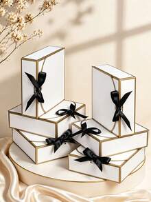 10pcs Magnetic-Closure Gift Box With Platinum Trim, Featuring A Black Satin Ribbon And A White Greeting Card; Foldable Rigid Gift Box Perfect For Weddings, Bridesmaid Invitations, Birthdays, Valentine's Day Gift - Platinum - View 10