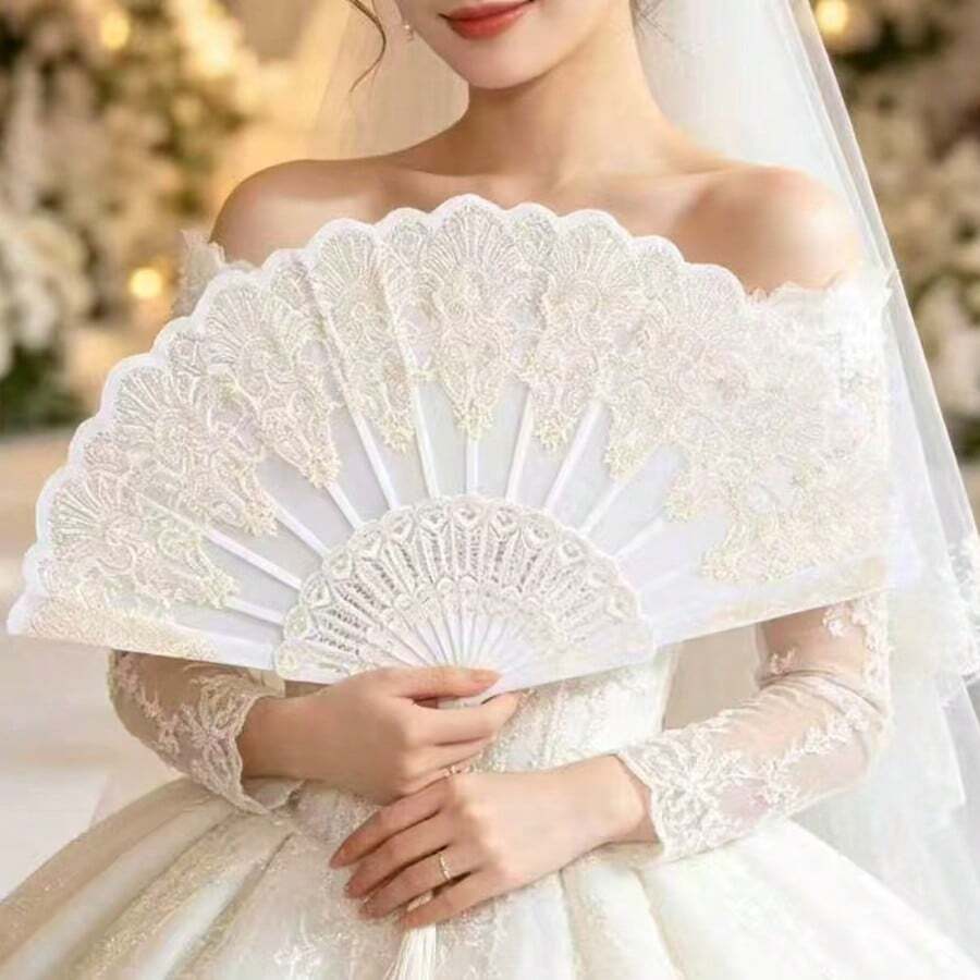 4/2pcs/1pc Elegant Bohemian Style Fabric Fan With Floral Pattern - Perfect For Weddings, Decorations, Parties, And Gifts | Elegant Design For Special Occasions Like Thanksgiving, Mother'S Day, Father'S Day, And Graduation Events, Wedding Decorations - Multicolor - View 1