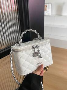 BEIKAMU 1pc Niche Design Rhombus Pattern Handheld Box Bag, New Season Lipstick Coin Purse, Elegant Chain Shoulder Crossbody Bag - White - View 5