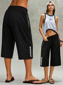 Women's Fashion New 4/3 Outdoor Casual Pants, Women's Shorts, Printed Design, Women's Sportswear, Suitable For Outdoor Activities And Daily Wear, Perfect Gift For Girlfriend - Black - View 8
