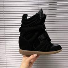ISA New 2026 Women's High-Top Sneakers, Casual Style, With Concealed Wedge Heel And Matching Colours. - Classic Black - View 3