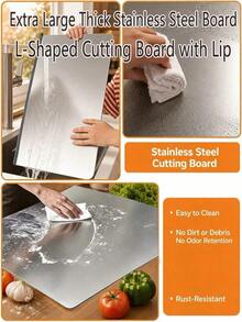 MiLaiWP 1pc Stainless Steel Cutting Board, Heavy Duty Chopping Board For Meat, Fruit, Vegetables, Bread And Baking, Non-Slip Edge Cutting Board, Butcher Block, Cheese And Board, Kitchen Supplies - Silver - View 3