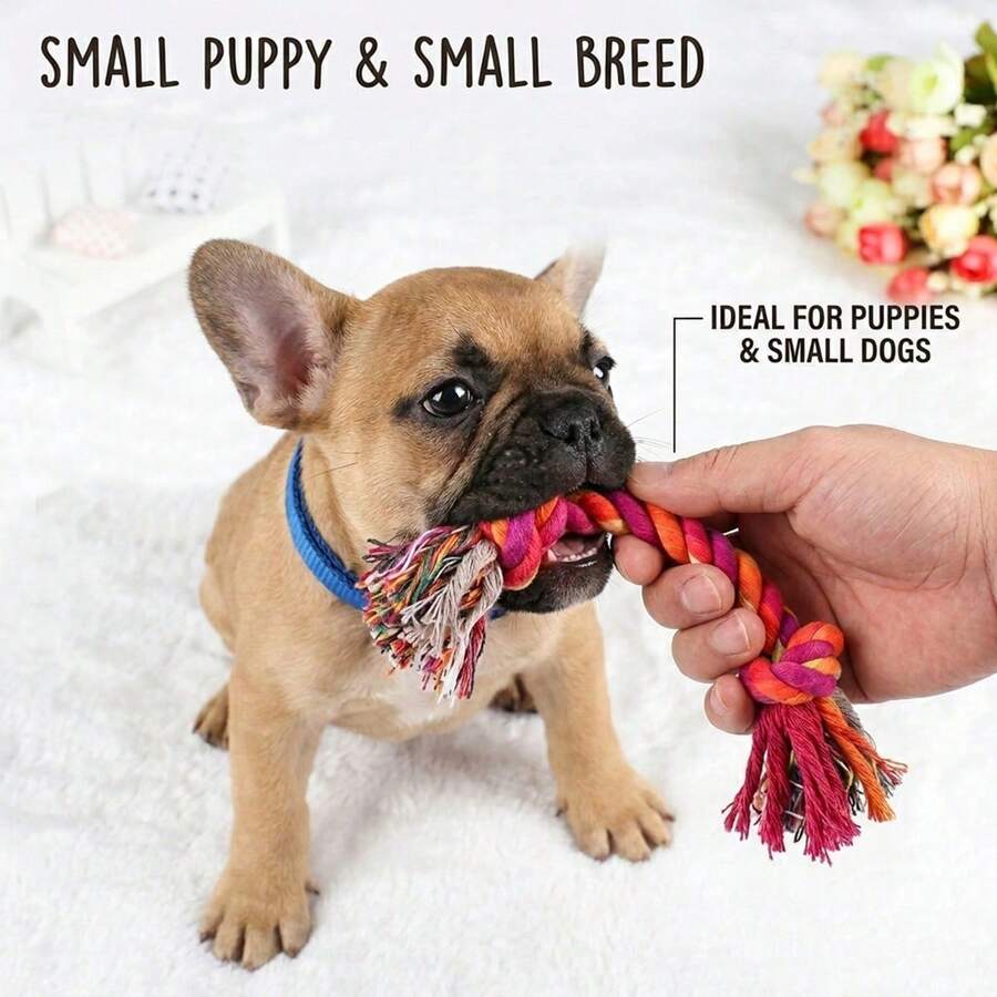 Wang Meow Pet 2 piezas de juguetes de cuerda tejida a mano de color aleatorio, accesorios de cuerda divertidos para dentición y juego, adecuados para perros pequeños, suministros para mascotas del hogar - Multicolor - Ver 1
