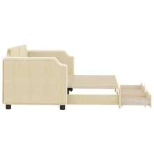 vidaXL Lit de jour extensible avec tiroirs et matelas, canapé-lit d'appoint pour chambre ou salon, canapé-lit gigogne, tissu crème 80 x 200 cm - Crème - Voir 5