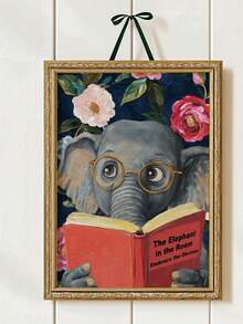 1pc Framed/Unframed Quirky Elephant Reading Book Wall Art Print Embrace The Obvious Fun Animal Posters Lover Gift, Humorous Wall Decor, Humorous Pigeon Reading 'The Art Of Pooping On People' Pink Literary Wall Art Print Funny Bathroom Decor - Animal - View 3