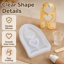Cubulo Couple Cat Heart Resin Silicone Mold, Romantic Two Loving Cats Statue Resin Casting Mold, Valentine's Day Christmas Halloween DIY Handmade Mold, Suitable For Epoxy Resin, Aromatherapy Stone, Plaster, Desktop Home Decor Ornament Making Material - White Mold - View 5