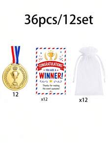 36/18/3pcs Gold Medal Set With Greeting Cards And Tulle Storage Bags, Competition Medals, Suitable For Party Games, Birthday Celebrations, School Sports Award Ceremonies, Party Favors, Office Team Building Activities And Halloween/Christmas Gifts - Multicolor - View 12