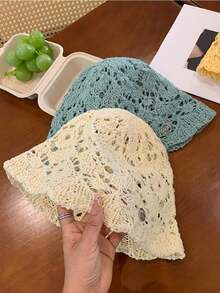 1pc Bohemian Style Crochet Bucket Hat, Hollow Lace Knit, Lightweight Breathable Foldable Sun Hat, Summer Beach Hat, Suitable For Women Girls, Travel Holiday Casual - A - View 3