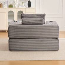 Folding Corduroy Sofa With High-Density Foam And Spring Core For Stable Seating, Side Pocket And Cup Holder, Armrest With Zip, Vacuum Packed, Easy Assembly, For Apartment And Living Room. - 深灰色 - 查看 9
