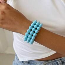 1pc Fashion Couple Rivet Design Colorful Acrylic Beaded Bracelet, Minimalist Party Versatile Style - Multicolor - View 5