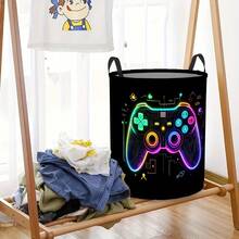 1pc Neon Game Controller Laundry Basket, Foldable Storage Bin With Cool Game Pattern And Controller, Suitable For Storing Clothes In Teenagers' Game Room - Black - View 4