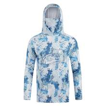 Men's Blue Camouflage Hooded Fishing Shirt With Face Mask, Long Sleeve Sun Protection Top Sports Fall - Baby Blue - View 7