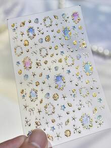 1 pieza Pegatina de arte de uñas con cristal de strass dorado, pegatina de decoración de uñas de textura premium, pegatina de arte de uñas DIY de concha metálica de alta gama, pegatinas de uñas - Dorado - Ver 6